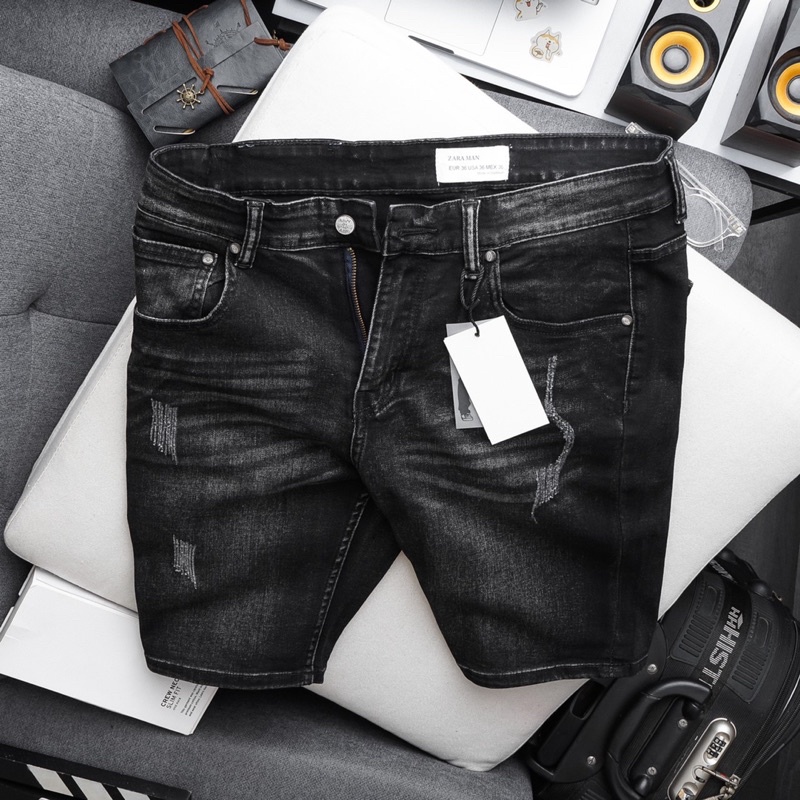 Quần short jean nam đen xám cao cấp - chất liệu bò co giãn tốt ( Hàng chuẩn shop)