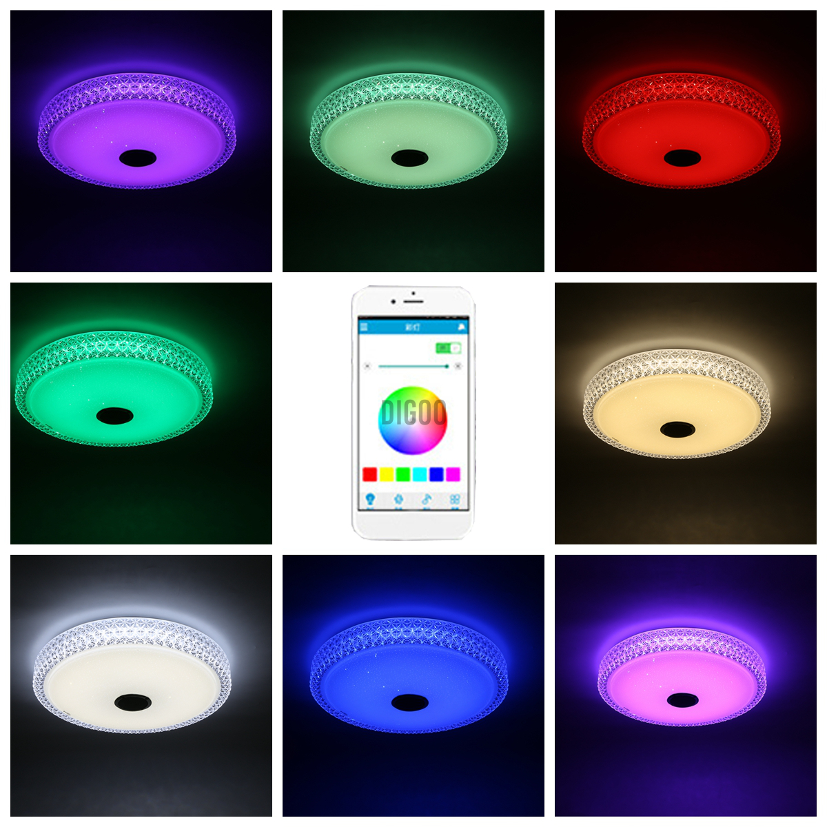 New 300W 120 LEDs bluetooth Acrylic Ceiling Light RGB 6000K bluetooth Music Speaker Dimmable Lamp