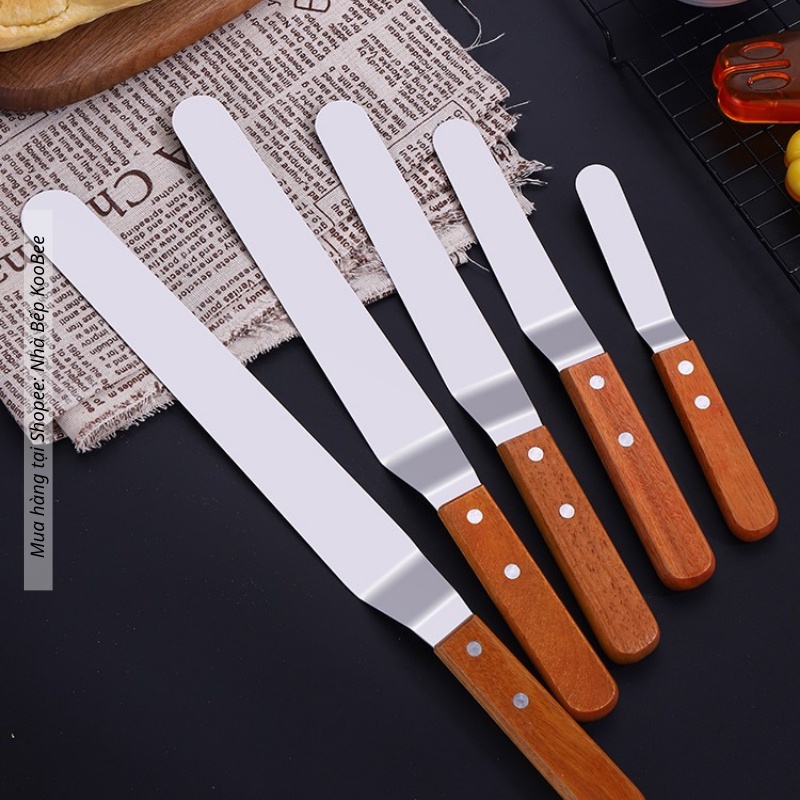 Dao chà láng bánh kem thẳng/ gấp khúc cán gỗ 8inch dài 32 cm KOOBEE