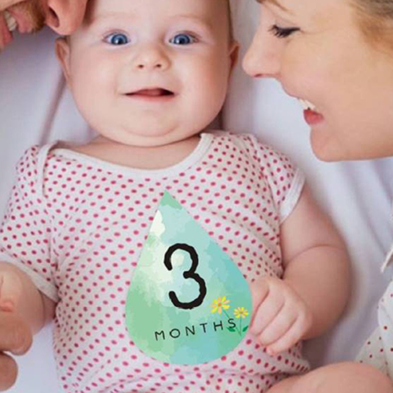 Bộ 12 Miếng Dán Đánh Dấu Cột Mốc Phát Triển Theo Tháng Dễ Thương Cho Bé Trai / Gái 1-12 Tháng Tuổi