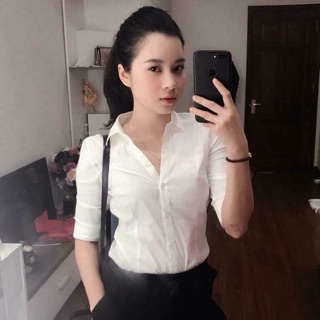 áo sơ mi trắng cổ V HM authen 100%