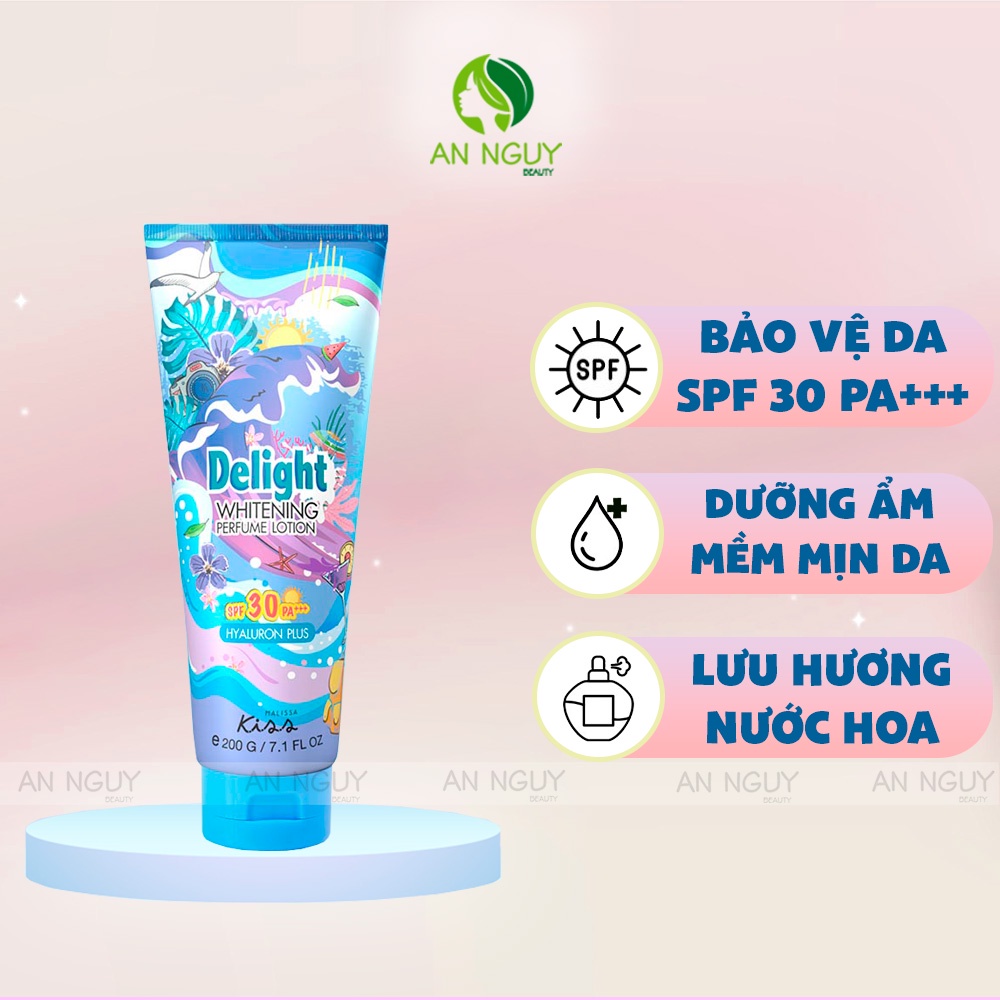 Dưỡng thể ban ngày trắng da hương nước hoa Malissa Kiss Whitening Perfume Lotion SPF30 PA+++ Delight 200gr
