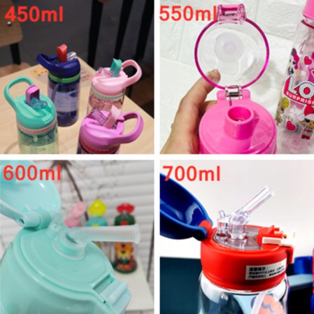 Bình uống nước tích hợp ống hút in họa tiết hoạt hình thời trang cho bé 700ml