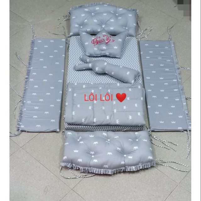 Combo quây cũi, đệm, ga, gối, thỏ ôm, chăn trần bông