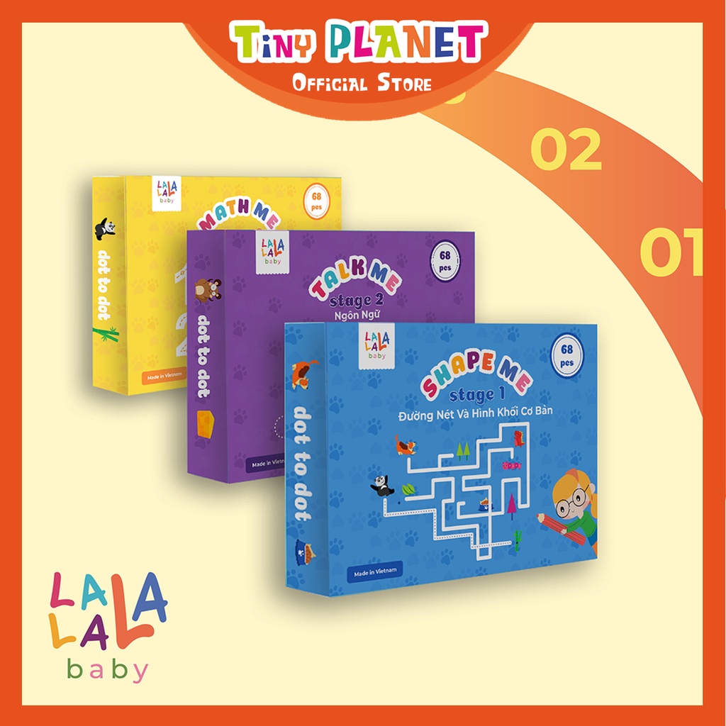 Học liệu tô xóa thông minh Lalala Baby cho bé tập tô và làm quen hình khối, chữ cái, số đếm 68 trang in màu kèm bút
