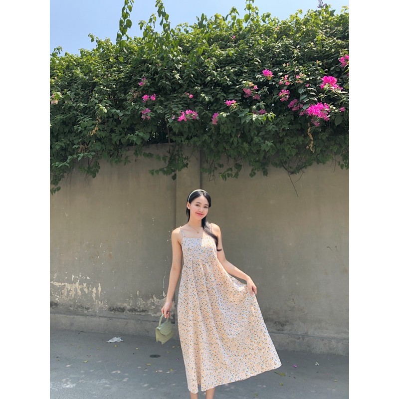 Đầm dài hai dây bo chun sau lưng ELLIE DRESS