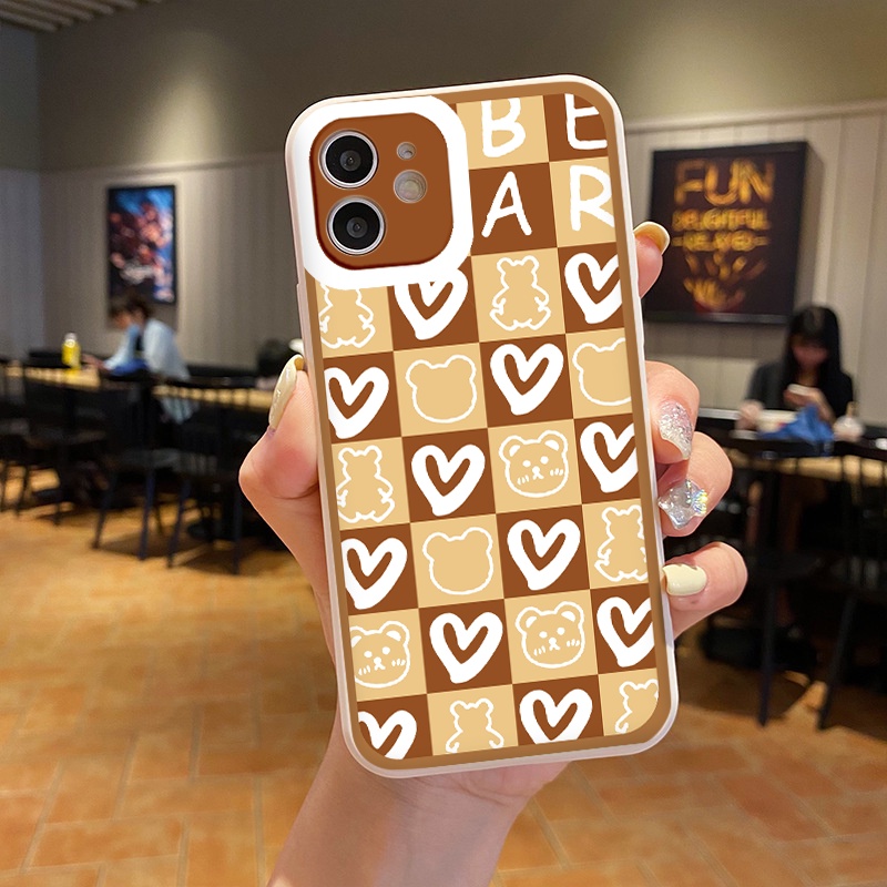 Ốp iphone - Ốp lưng iphone cạnh vuông viền camera gấu tim dành cho ip 6 đến 14promax - g62