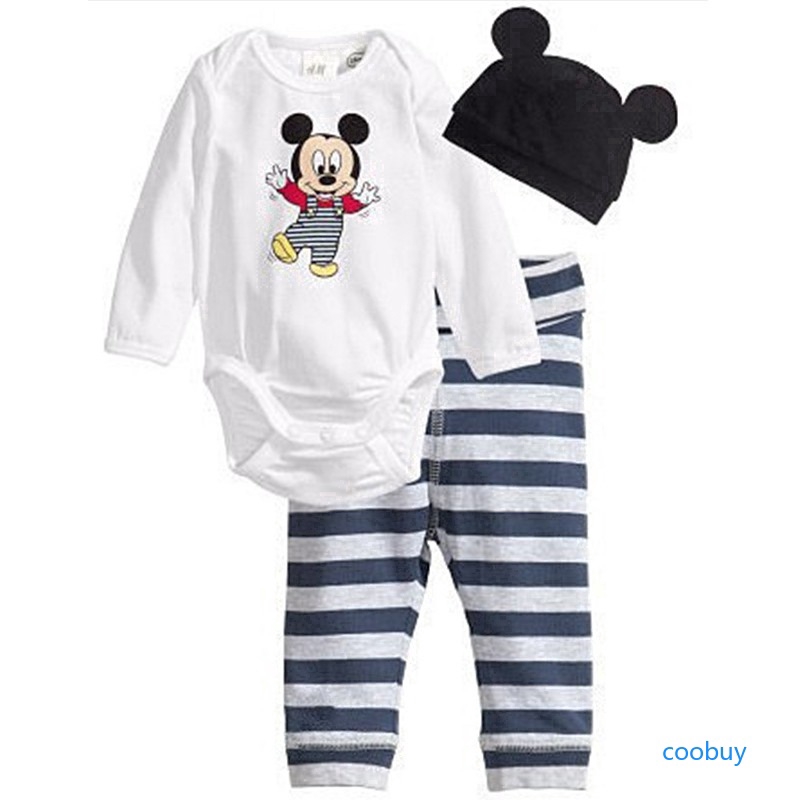 Bộ romper tay dài in hình chuột Mickey dễ thương cho bé