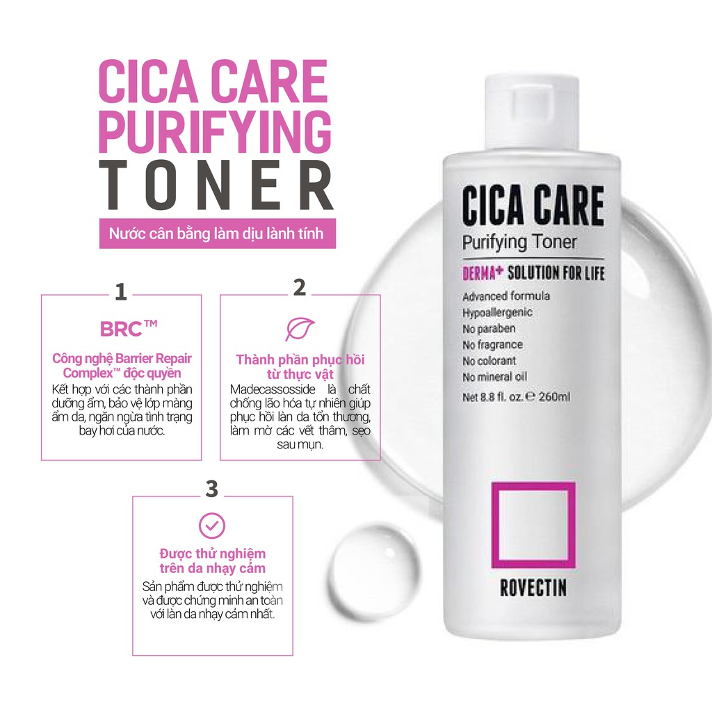 Nước cân bằng làm dịu ROVECTIN Skin Essentials Cica Care Purifying Toner 260ml