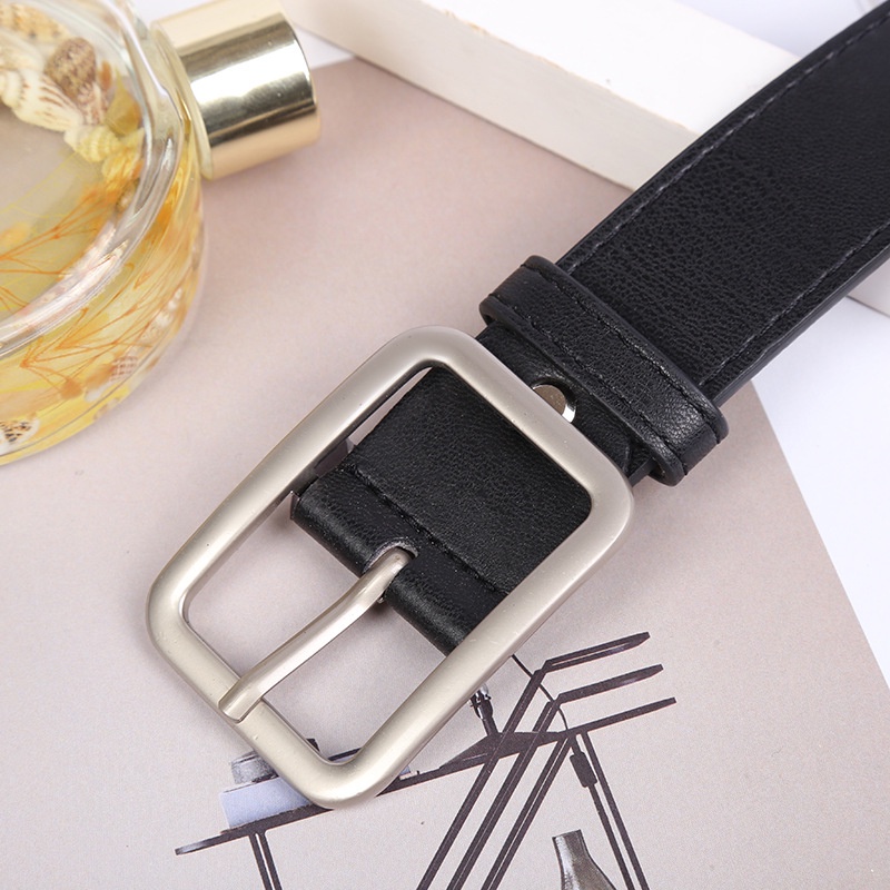 Thắt lưng unisex mặt chữ nhật BROO màu đen phong cách basic, dây nịt da pu bản 2.8cm đơn giản cho nam nữ