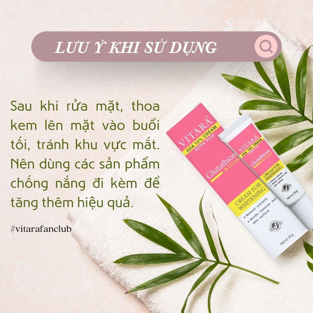 Kem dưỡng da mặt Vitara AHA 10% Cream Extra Plus dưỡng trắng cấp ẩm mờ nám giảm mụn 20g chính hãng thái lan