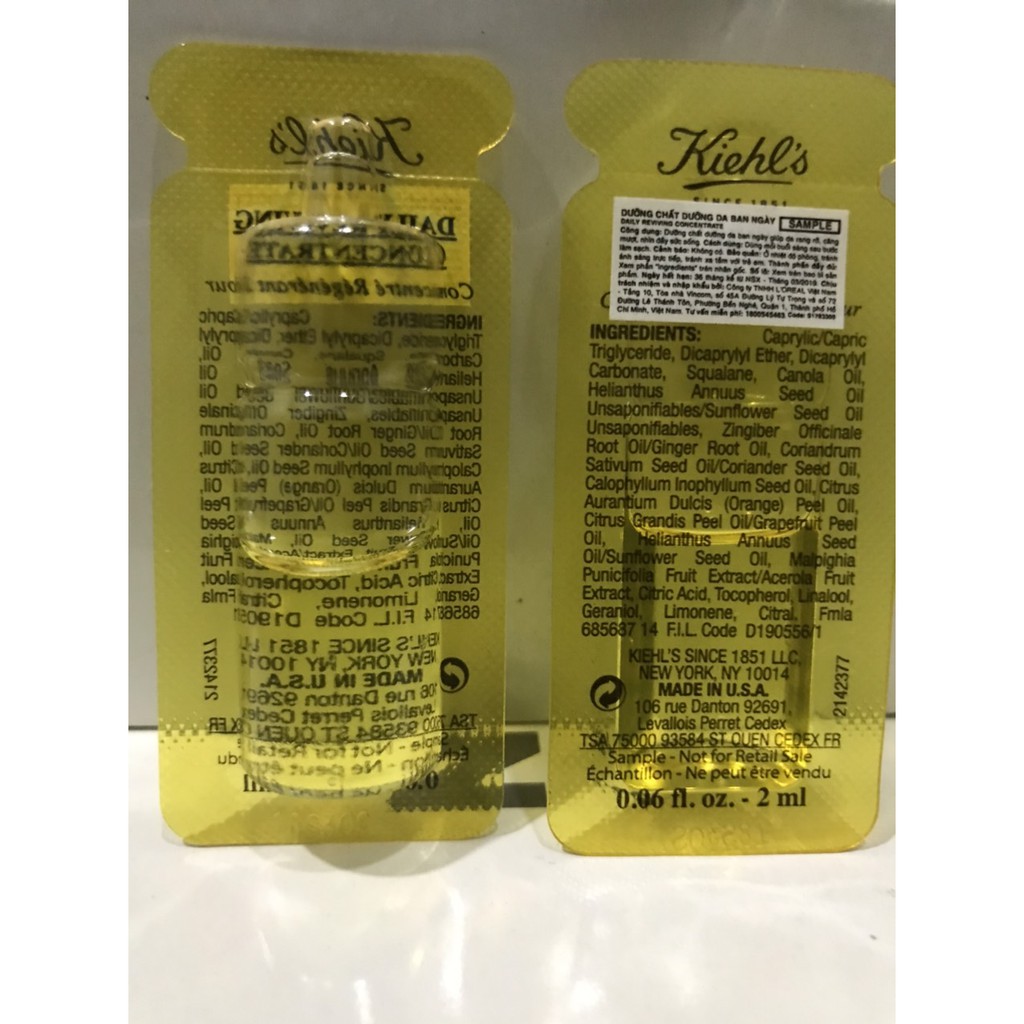 gói sample Tinh Dầu Dưỡng Da ban ngày kiehls Daily Reviving Concentr