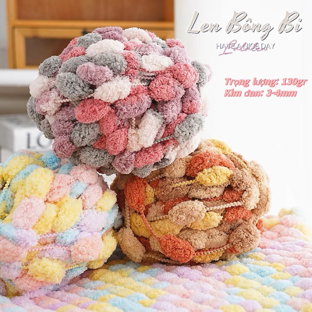 Len Bông Bi / Len Nhung Tròn QiuQiu - Cuộn 130gr
