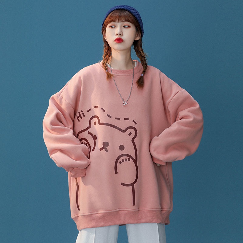 Áo sweater tay dài dáng rộng phong cách thời trang hàn quốc cho nữ