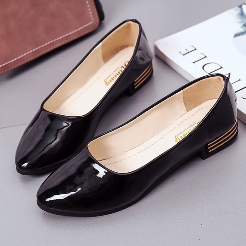 Giày búp bê da bóng mềm, có gót, dáng chuẩn, đáng yêu -304