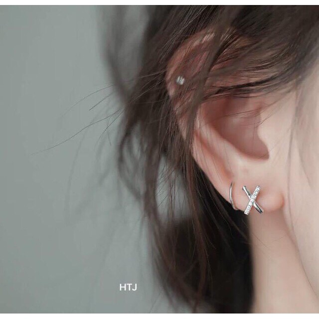 Bông tai bạc ta chữ X xoắn trẻ trung năng động LINH MIU SILVER