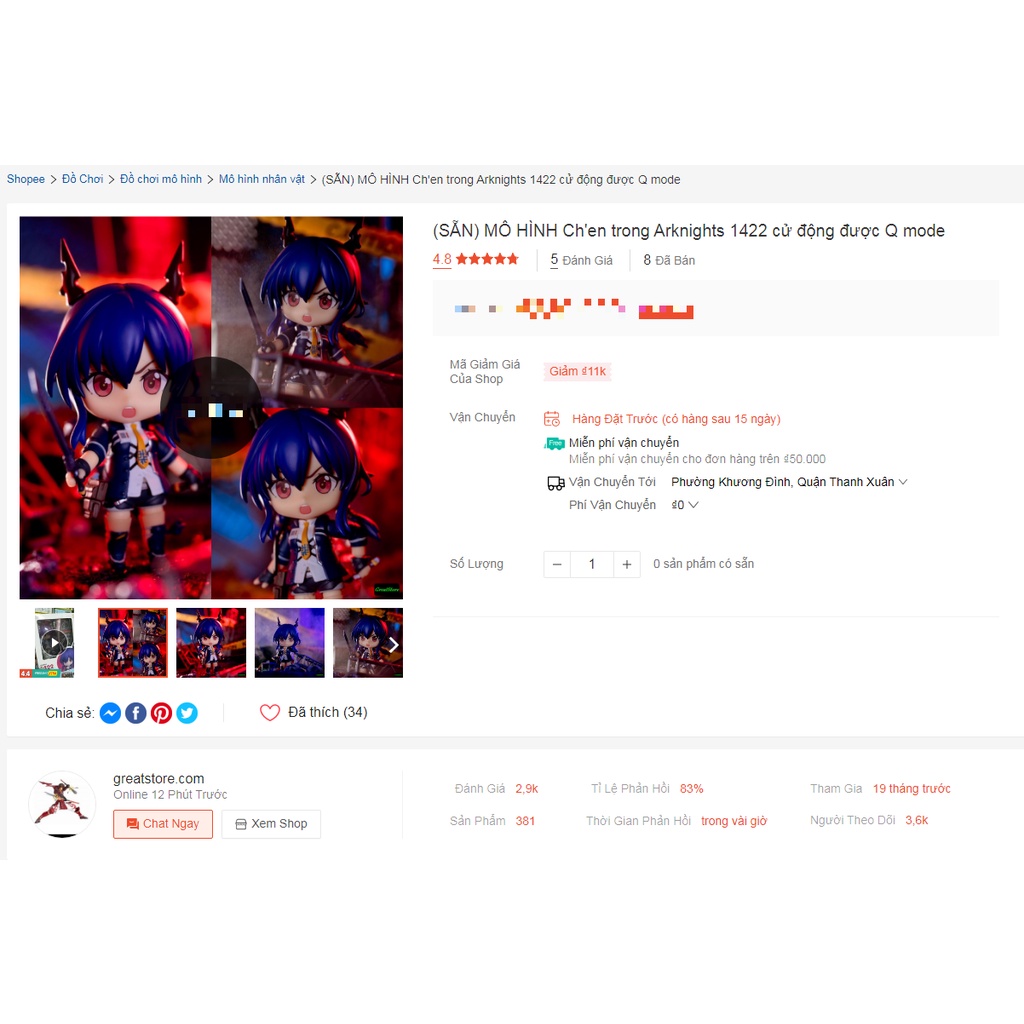 MÔ HÌNH Ch'en trong Arknights 1422 cử động được Q mode