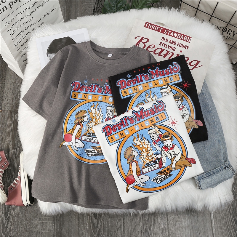 SUXI Áo Thun Tay Ngắn In Hình Hoạt Hình Thời Trang Hàn Quốc Dành Cho Bạn Nữ