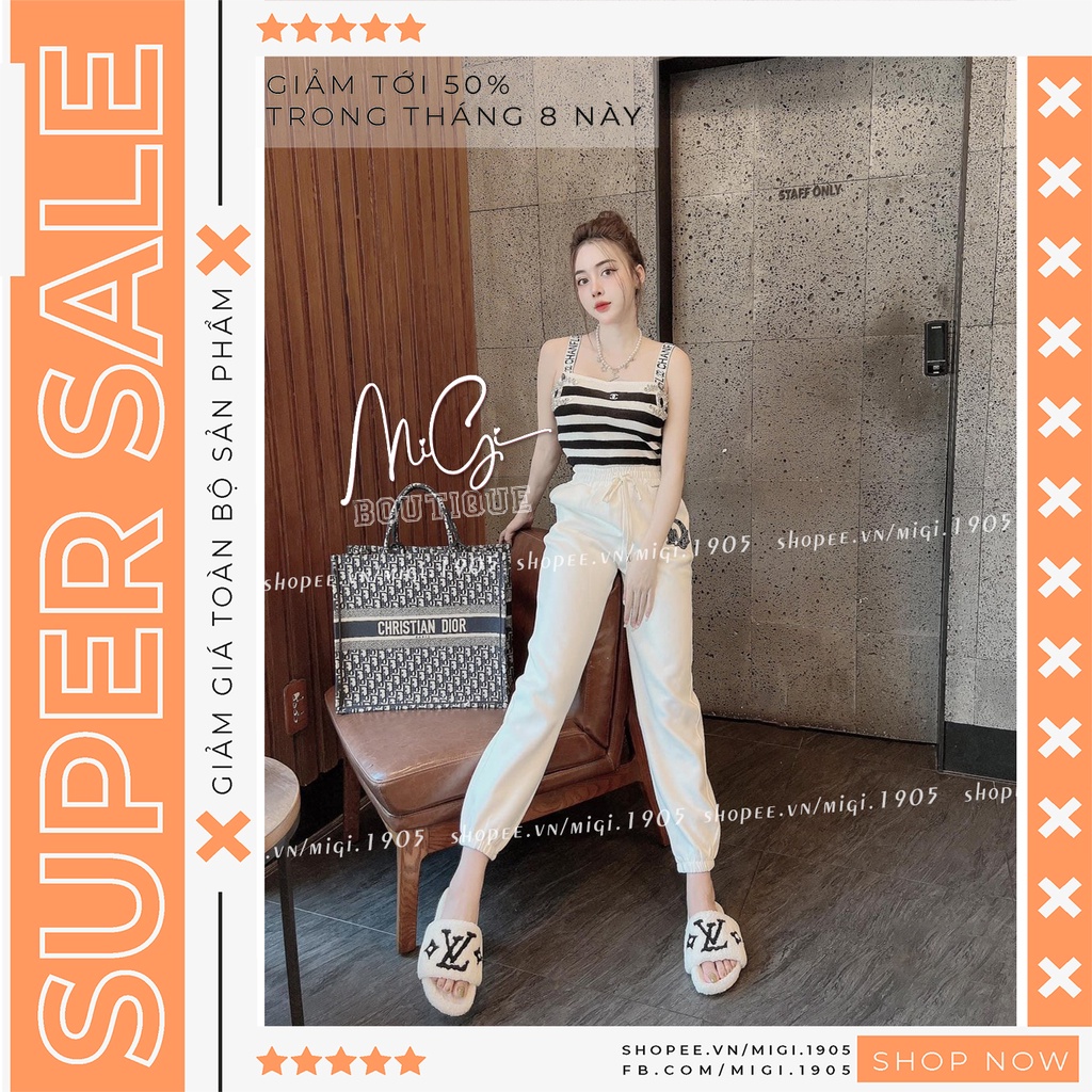 0035TN Set 2 Dây Kẻ Sọc Ch.A.Nel Cực Đẹp Chất Áo Cotton Tàu Mềm Đẹp Dây Cha.Nel Bo Chun Mix Quần Bom Thụng, Bộ Đồ Nữ