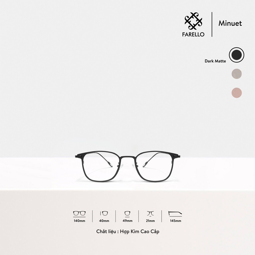 Gọng kính cao cấp nam nữ FARELLO Minuet mắt vuông kim loại cao cấp thanh mảnh thời trang | BigBuy360 - bigbuy360.vn