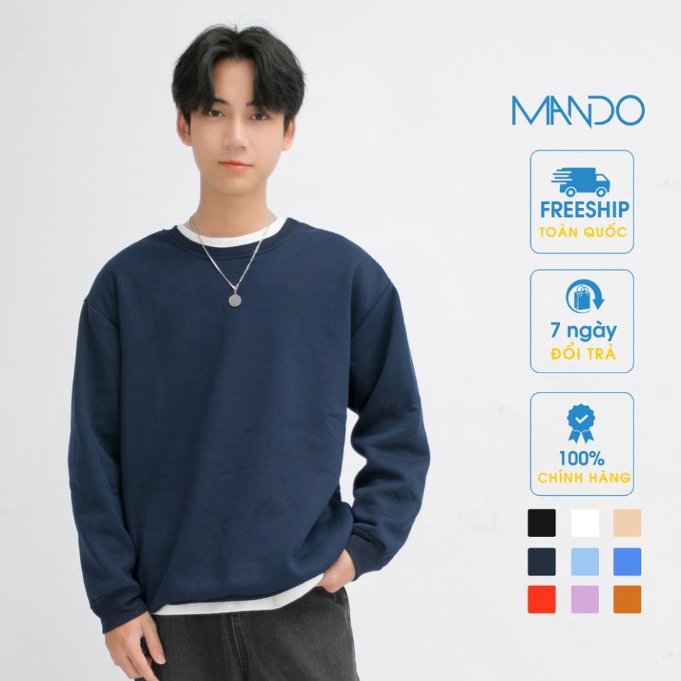 Áo Nỉ Nam Trơn Dài Tay Không Cổ MANDO Chất Nỉ Bông Cao Cấp Form Rộng Nhiều Màu Basic Unisex Thời Trang Hàn Quốc NDN054 !