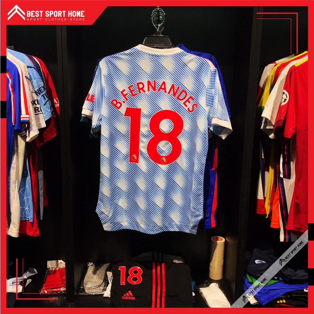 Set Bóng Đá Manchester United Sân Khách - MU Awaykit 21/22 Màu Trắng Xanh Vải Dệt Kín Mềm Size Âu - In Ấn Theo Yêu Cầu