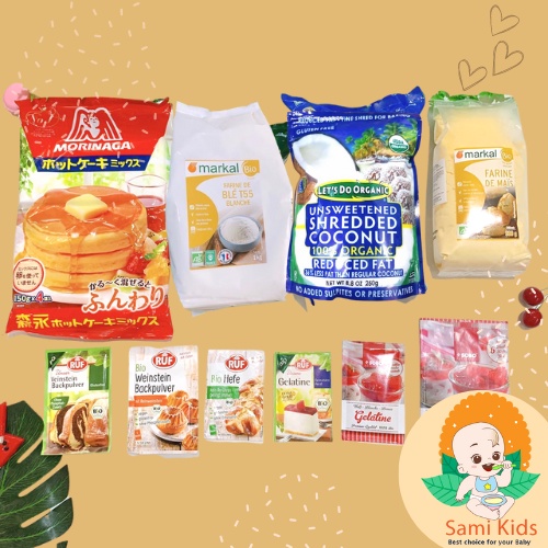 Bột, đậu hạt hữu cơ nguyên liệu làm bánh, bữa phụ, gelatine, bột bắp cho bé ăn dặm SAMI KIDS