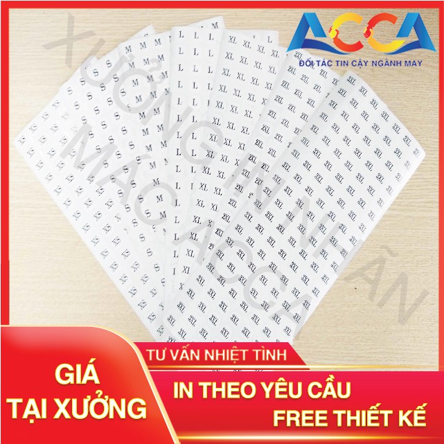 [ GIÁ RẺ ] DECAL DÁN SIZE QUẦN ÁO _140 MIẾNG DECAL SIZE _NHẬN IN TEM NHÃN MÁC THEO YÊU CẦU_XƯỞNG NHÃN MÁC ACCA