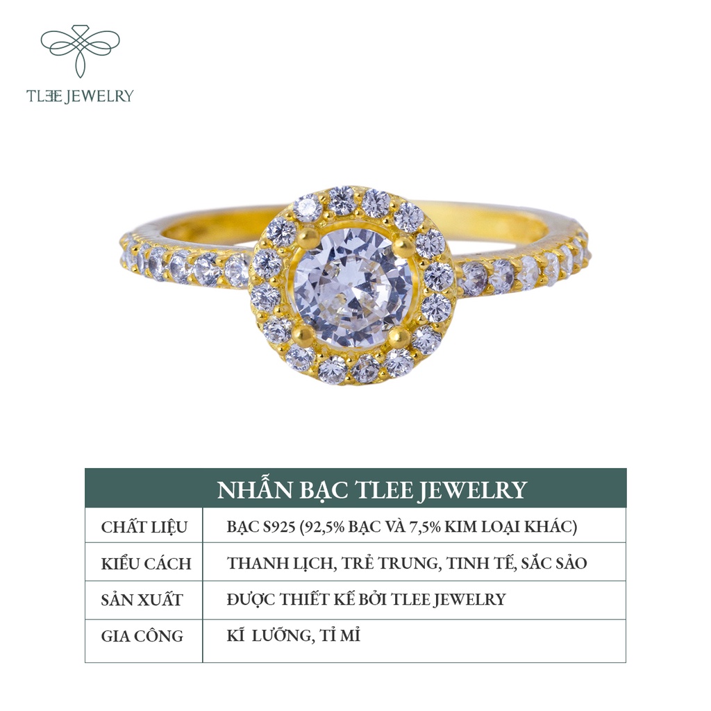 Nhẫn bạc nữ TLEE đá tròn mạ vàng 14k sang trọng NCJ A0131