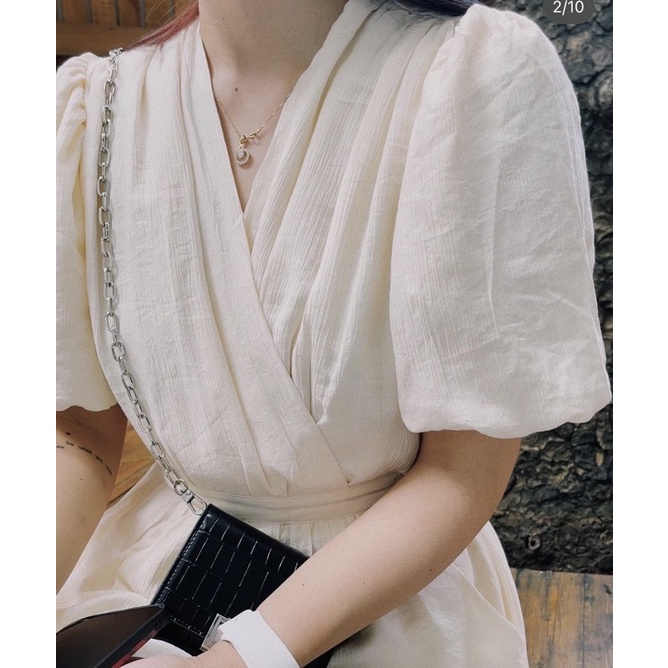 Đầm - váy tơ nhăn 3 màu cổ V