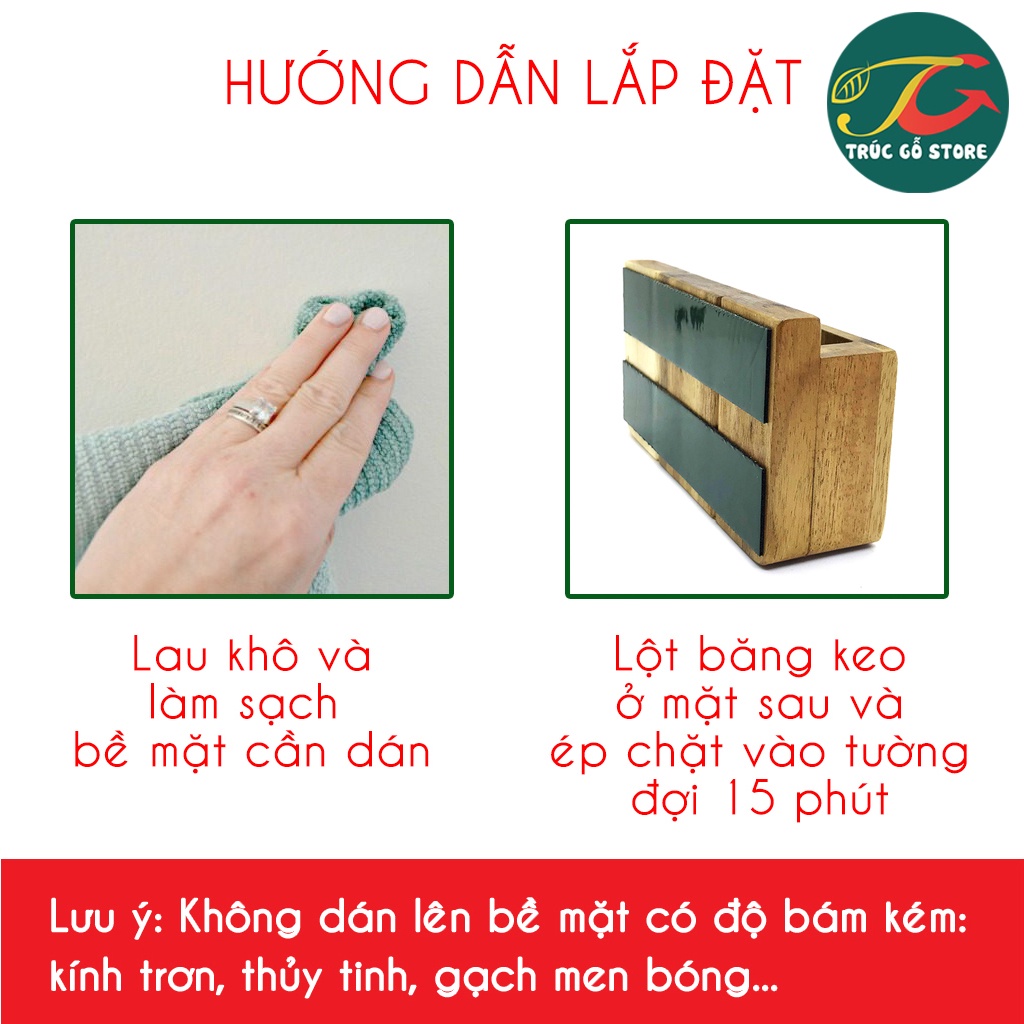 Kệ dán tường sạc pin điện thoại/đựng remote điều khiển chất liệu gỗ tự nhiên sang trọng