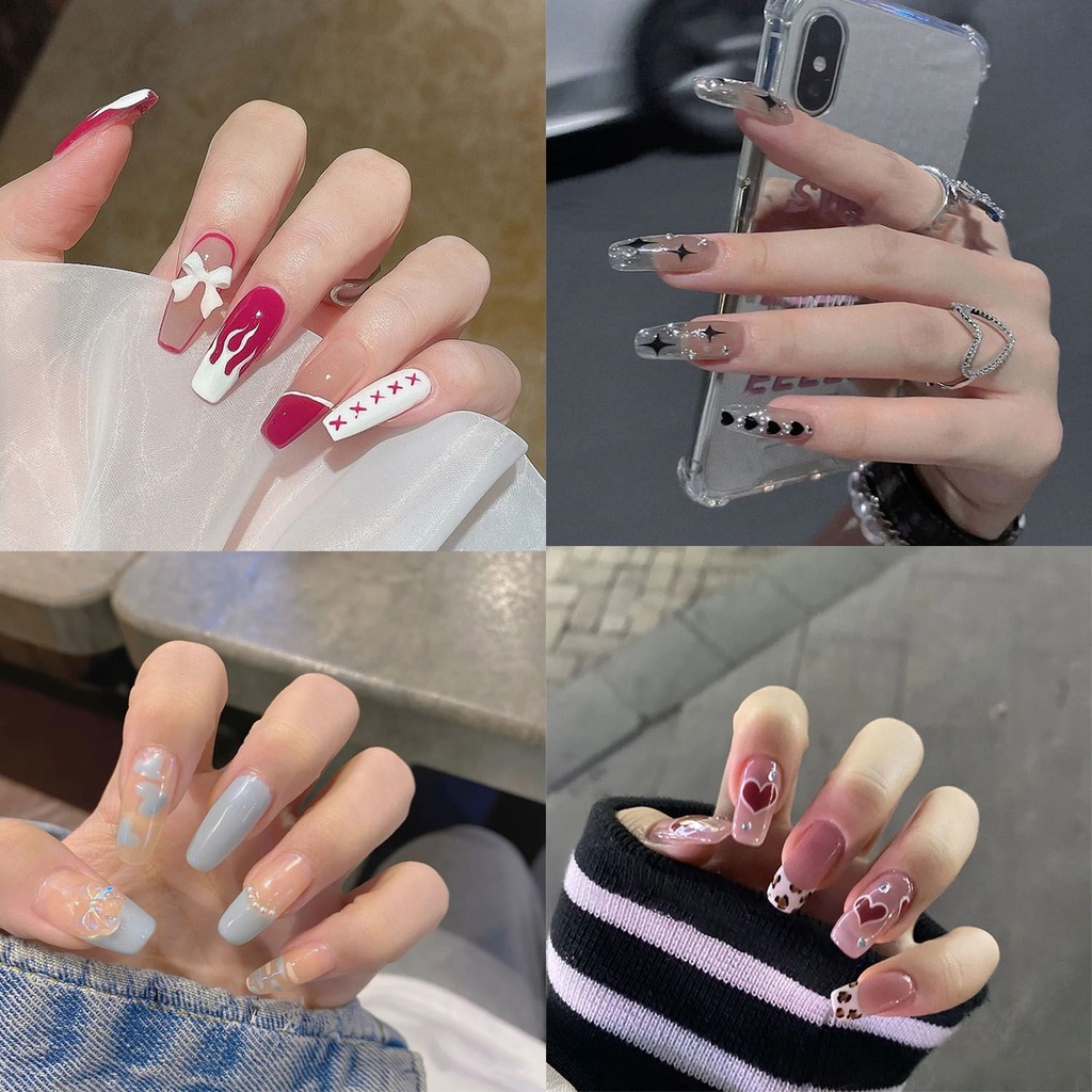 [Hàng mới về] Hộp 24 móng tay giả che phủ toàn diện thiết kế tháo rời được hợp thời trang