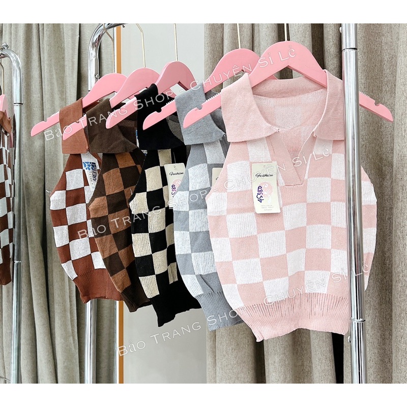 Áo 3 Lỗ Len Kẻ Mongtoghi Cổ Bẻ Nhiều Màu Phong Cách Ulzzang Hàn Quốc