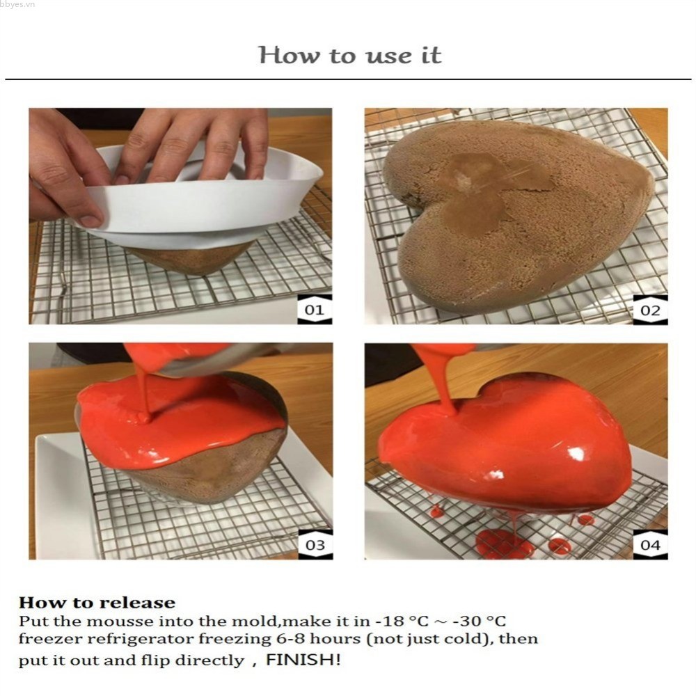 bbyes Khuôn 3D hình trái tim kim cương Khuôn silicon tự làm bánh pho mát Khuôn nhựa epoxy