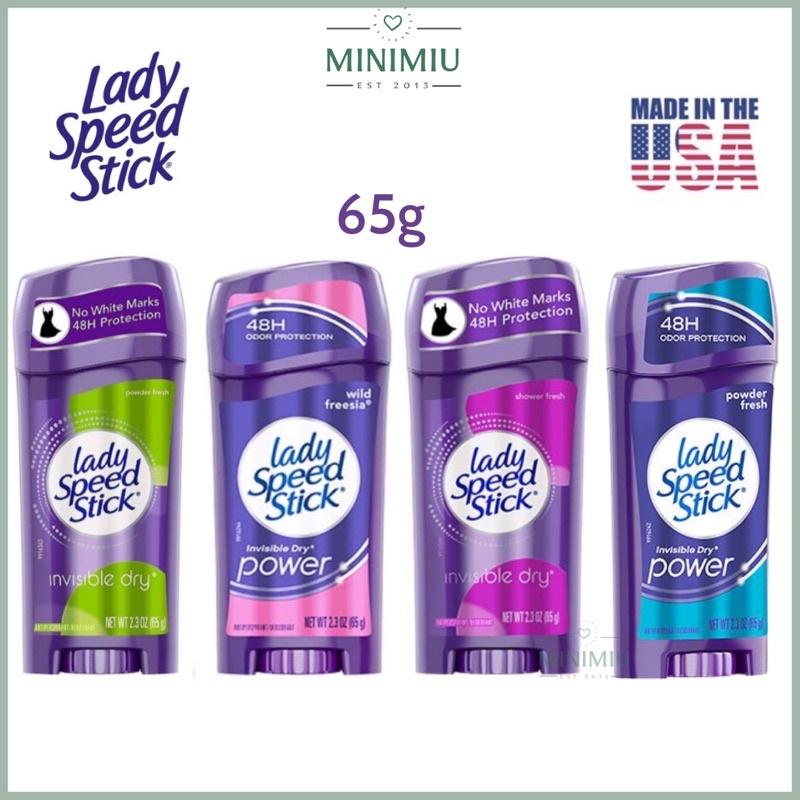 Lăn khử mùi dạng sáp cho Nữ Lady Speed Stick 65g/Lăn nách nữ Invisible Dry Power Anti-Perspirant Deodorant 65g