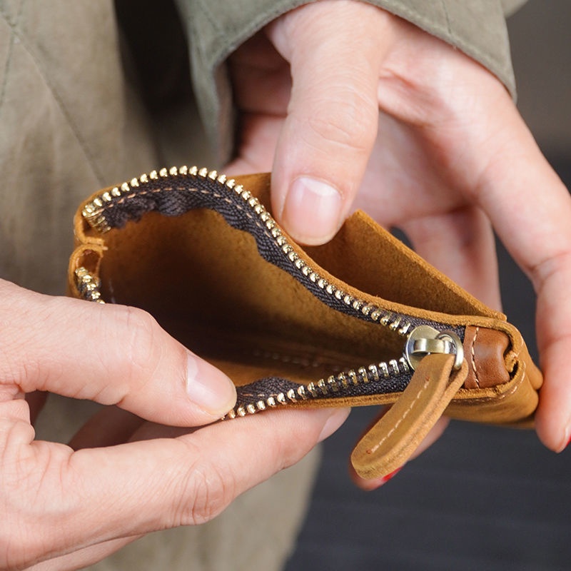 Ví Da Bò Thật Mỏng Có Khóa Kéo Phong Cách Retro 2023 Cho Nam