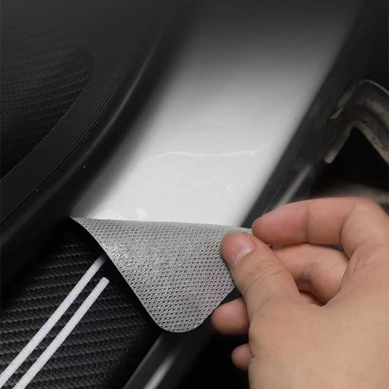 Miếng Dán Bảo Vệ Bệ Bước Chân Cửa Xe Hơi Bằng Sợi Carbon Phối Da Chất Lượng Cao