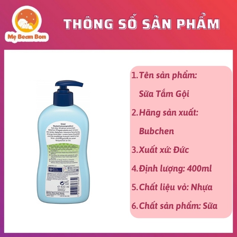 Sữa Tắm Gội Bubchen Đức 400ml Có Vòi Cho Bé Từ Sơ Sinh