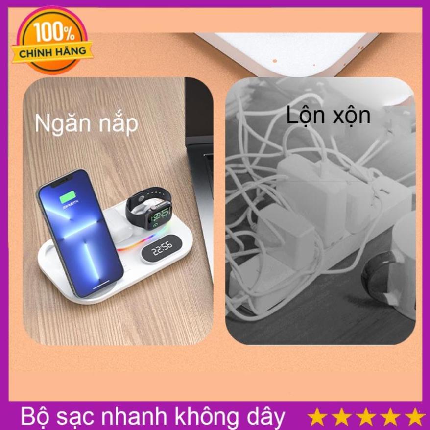 Sạc điện thoại không dây,Sạc đồng hồ thông mình và tai nghe cùng lúc tiện lợi