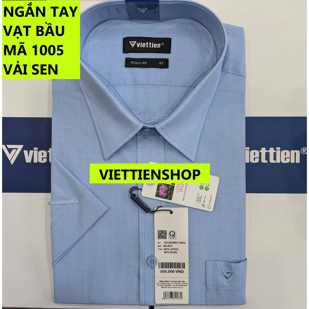 (1005 CRS) ÁO SƠ MI VIỆT TIẾN NGẮN TAY VẢI SEN CA RÔ