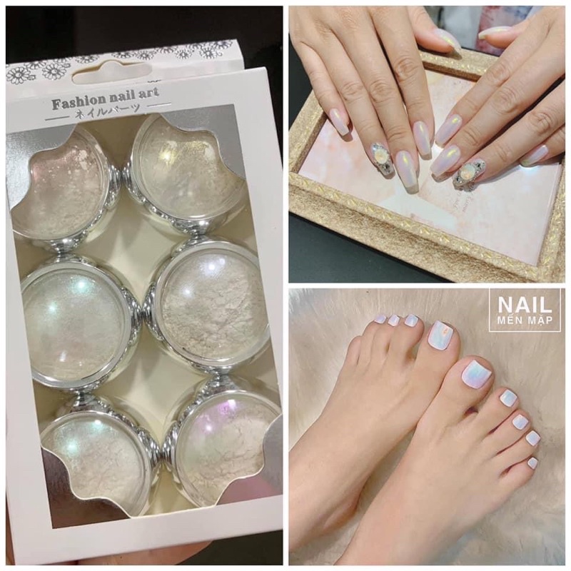 Bột tráng gương ngọc trai 6 hủ trang trí móng