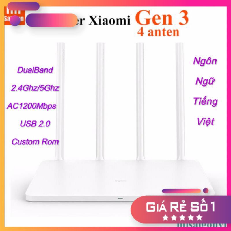 Bộ phát wifi Xiaomi Gen3, Usb 2.0 Dual Band 2.4Ghz 5Ghz. Rom Padavan Tiếng Việt