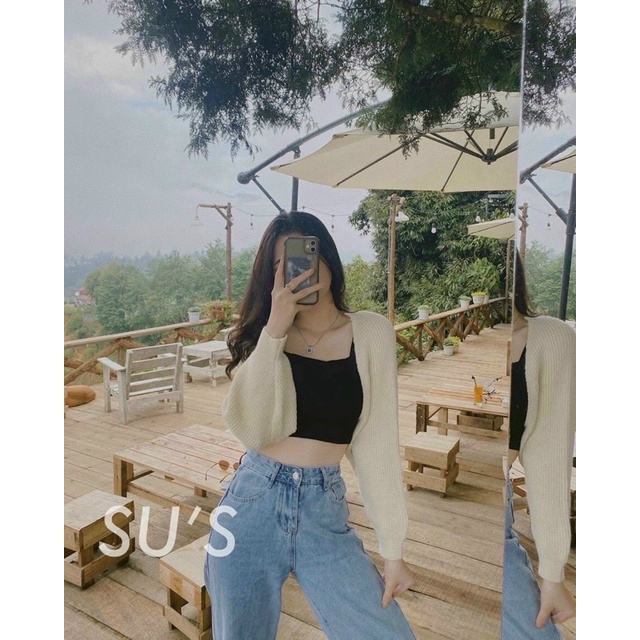 Áo khoác len croptop tay dài | BigBuy360 - bigbuy360.vn