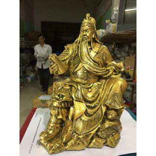Tượng đá thờ cúng quan công đọc sách lớn màu đồng
