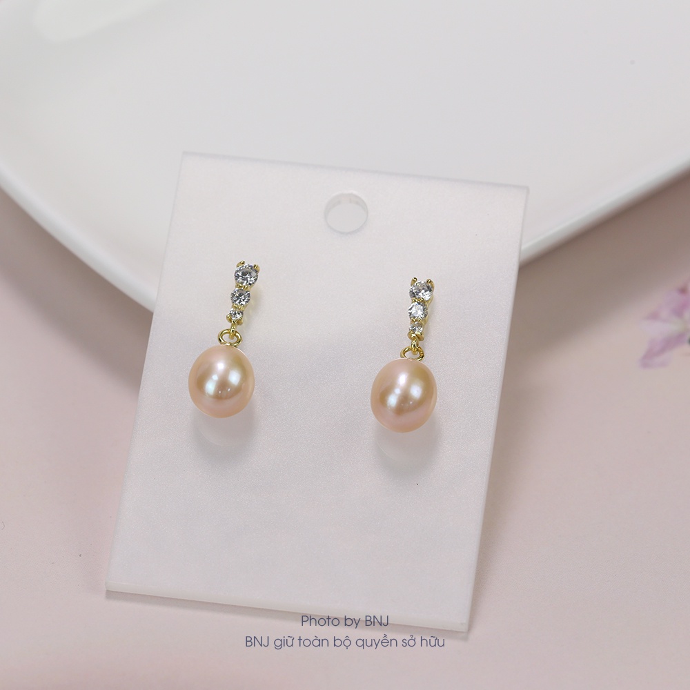 Bông tai ngọc trai tự nhiên đính đá phần khuyên chốt gài bạc ý S925 PAG Pearl B2355 3 màu-Trang Sức Bảo Ngọc Jewelry