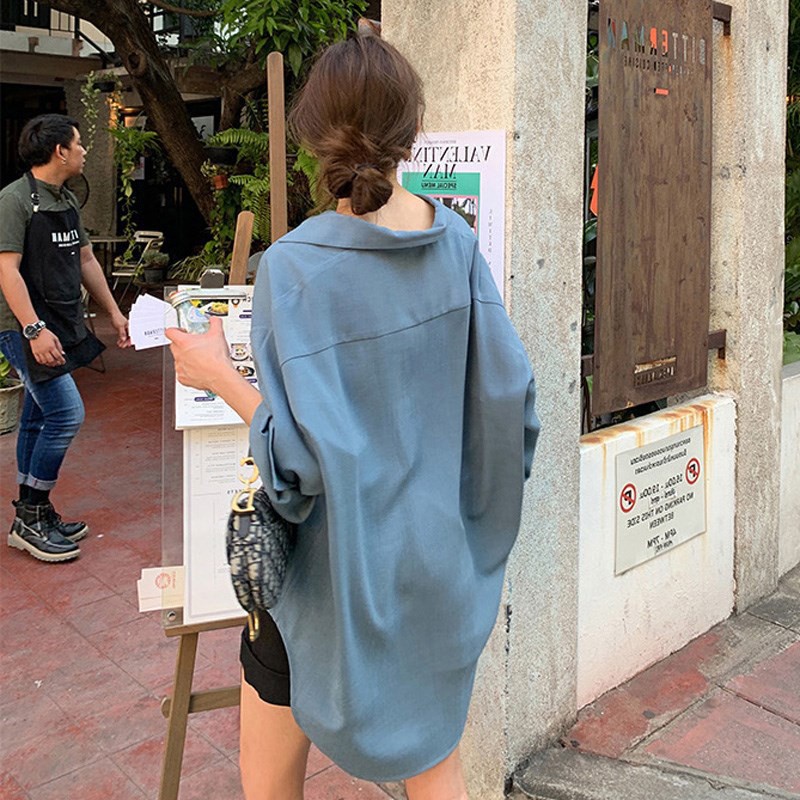 Áo Sơ Mi Chiffon Màu Xanh Dương Thời Trang Mùa Thu Pháp Dành Cho Nữ 2021