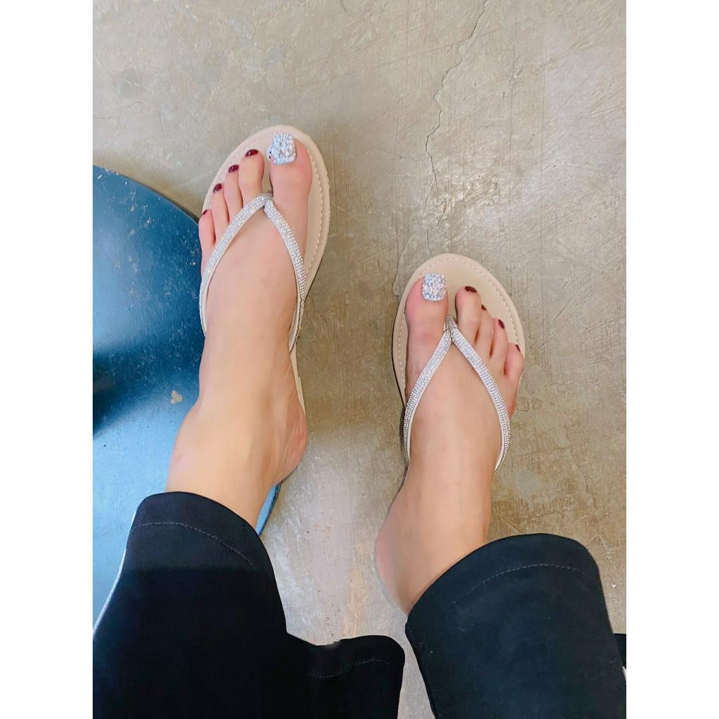 Dép nữ đế bệt quai dây kẹp đính đá xoàn sang trọng, hotrends, fashion