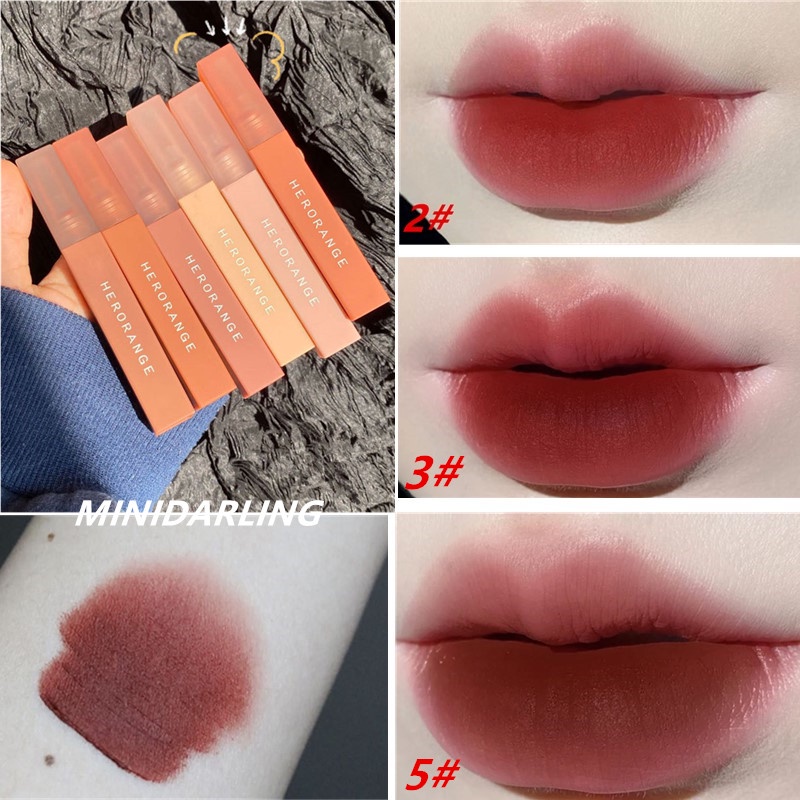 Son kem lì không thấm nước Herorange® mềm môi màu cam lâu trôi
