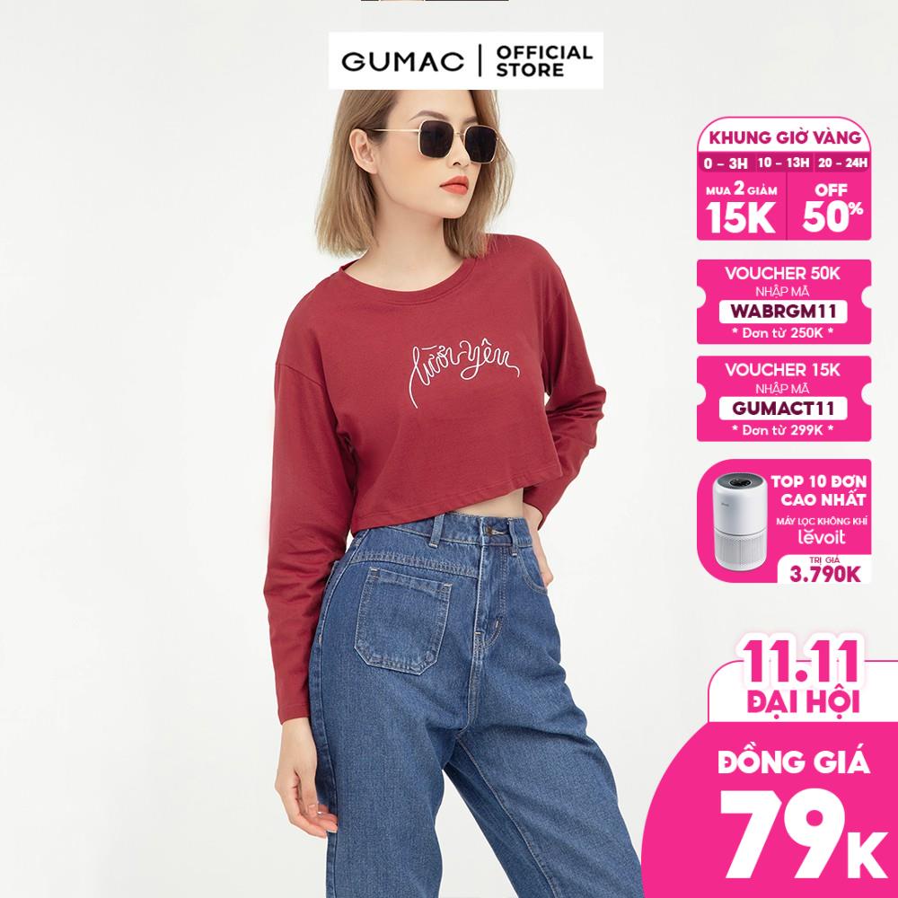 Áo croptop nữ GUMAC thêu chữ nổi bật, nhiều màu cá tính ATB565