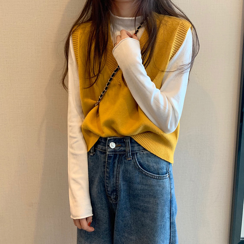 Áo sweater gile cổ trái tim bằng cotton mịn xinh xắn | BigBuy360 - bigbuy360.vn